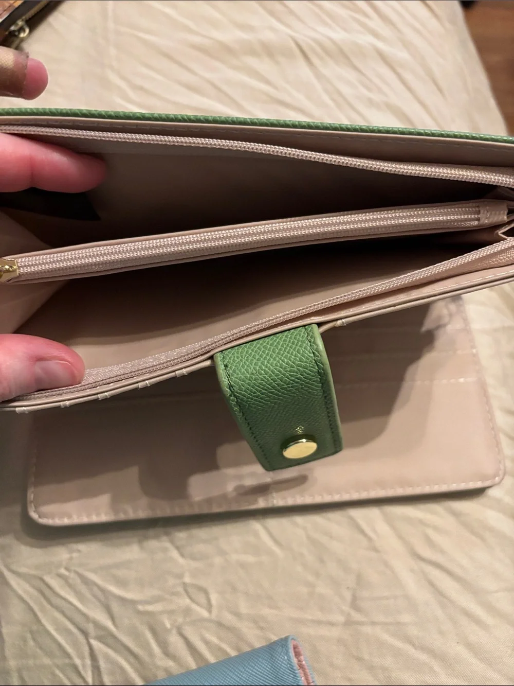 Green Textured Snap Wallet with Gold-Tone Accent
